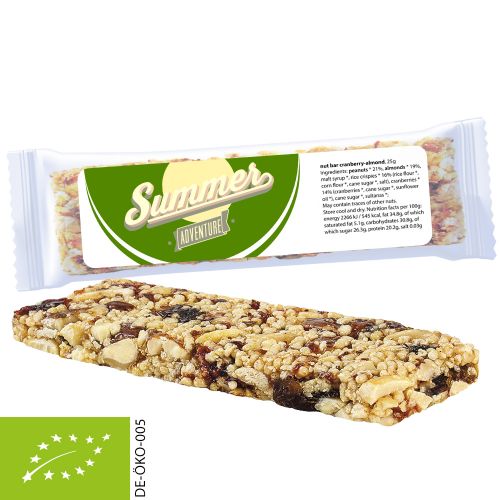 Bio Knusperriegel Cranberry-Mandel, 25g, Express Flowpack mit Etikett