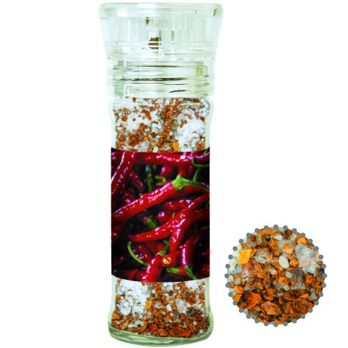 Gewürzmischung Chili-Salz, ca. 35g, transparente Gewürzmühle