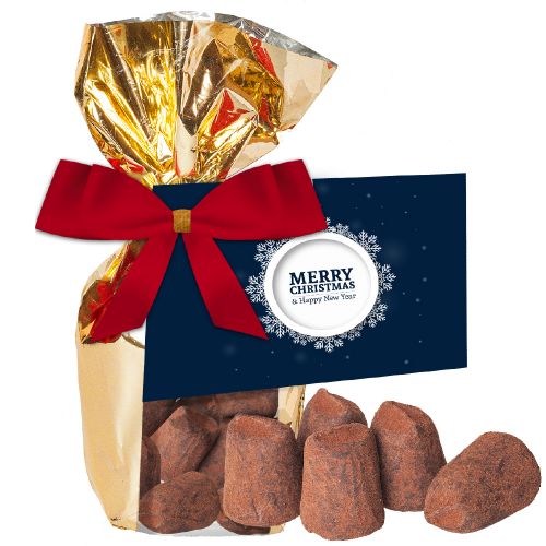 Kakao Trüffel Konfekt, ca. 120g, Goldfolienbeutel mit Werbekarte