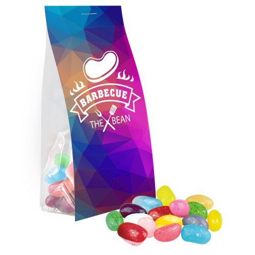 Jelly Beans sauer-Mix, ca. 40g, Express Blockbodenbeutel mit Werbereiter