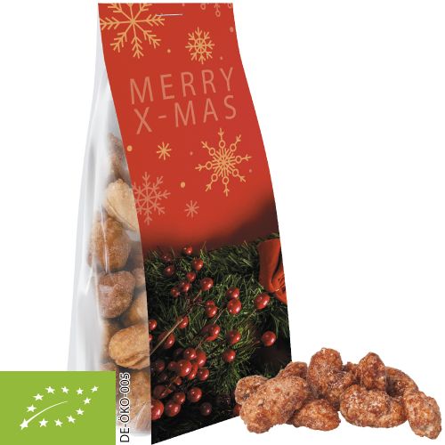 Bio Feuergebrannte Mandeln, ca. 40g, Express Blockbodenbeutel mit Werbereiter