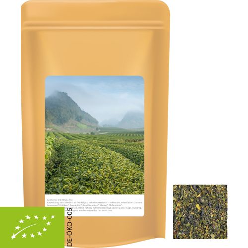 Bio Grüner Tee mit Minze, ca. 30g, Standbeutel Midi