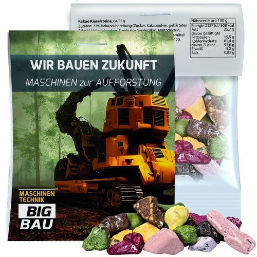 Kakao Kieselsteine, ca. 15g, Express Midi-Tüte mit Werbereiter