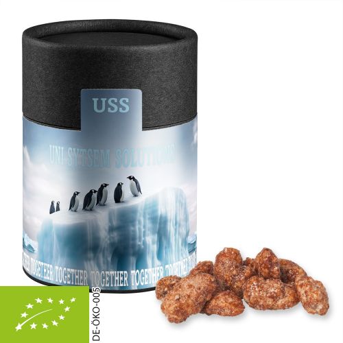 Bio Feuergebrannte Mandeln, ca. 80g, Biologisch abbaubare Eco Pappdose Midi schwarz