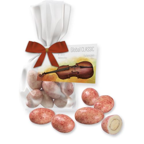 Schoko-Himbeer Mandeln, ca. 35g, Express Flachbeutel mit Werbekarte