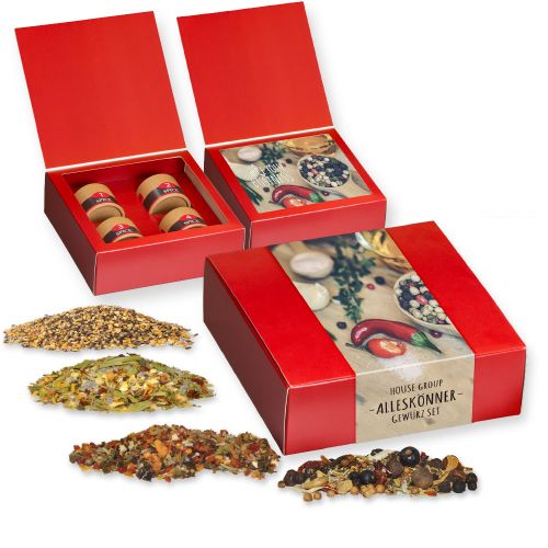 Verschiedene Weihnachts Gewürzmischungen, ca. 190g, Geschenk-Set Premium mit 4 Biologisch abbaubaren Eco Pappdosen Mini